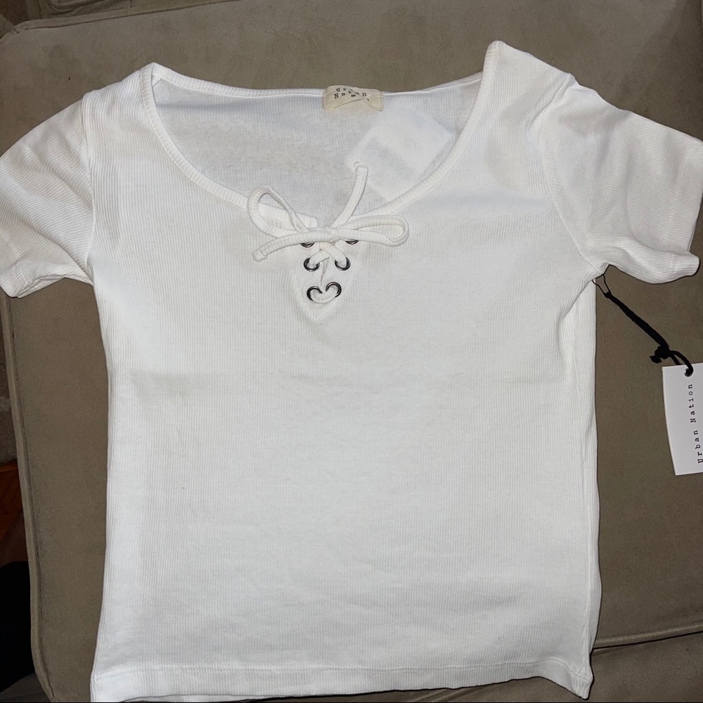 NWT Tie Front Ribbed Tee